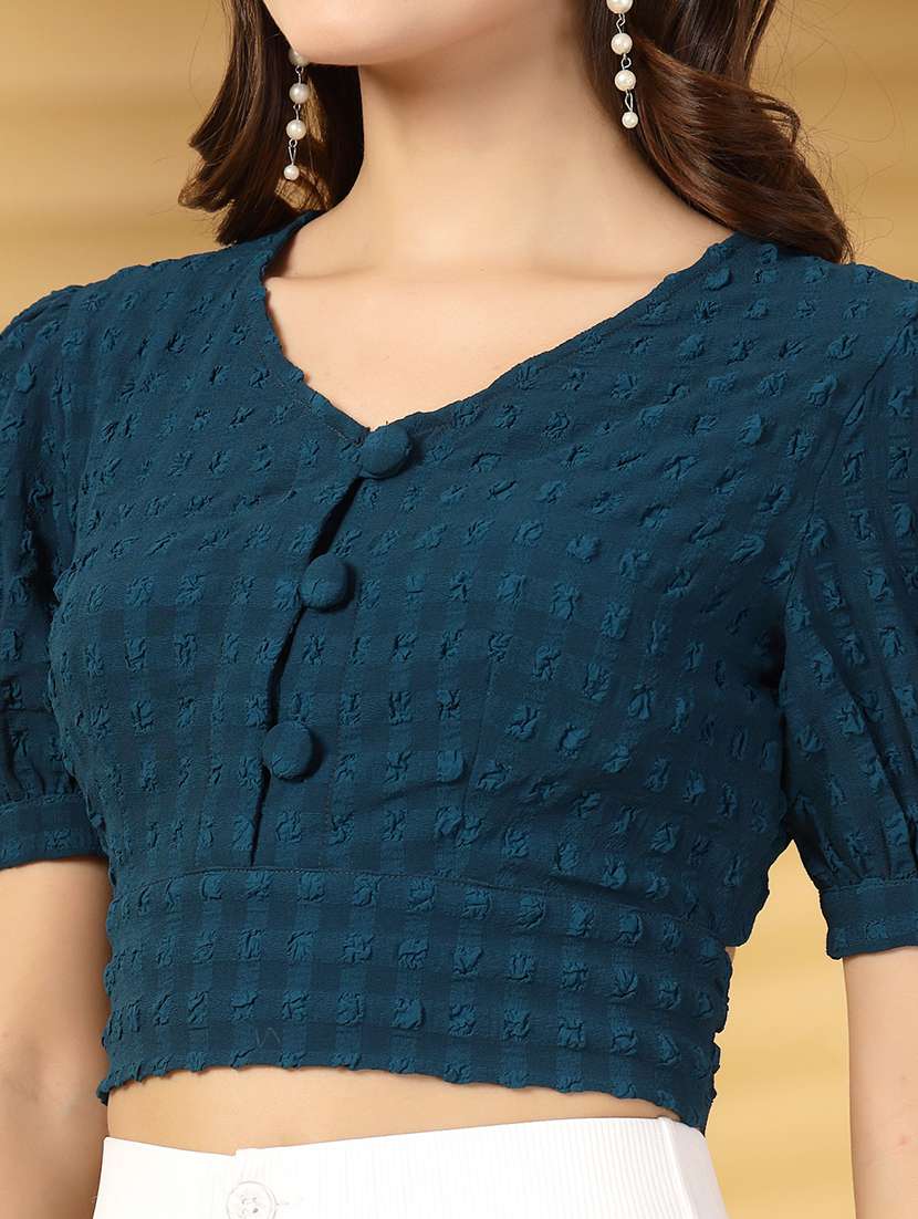 women self designed puff sleeve crop top - 21942213 - Standard Image - 2
