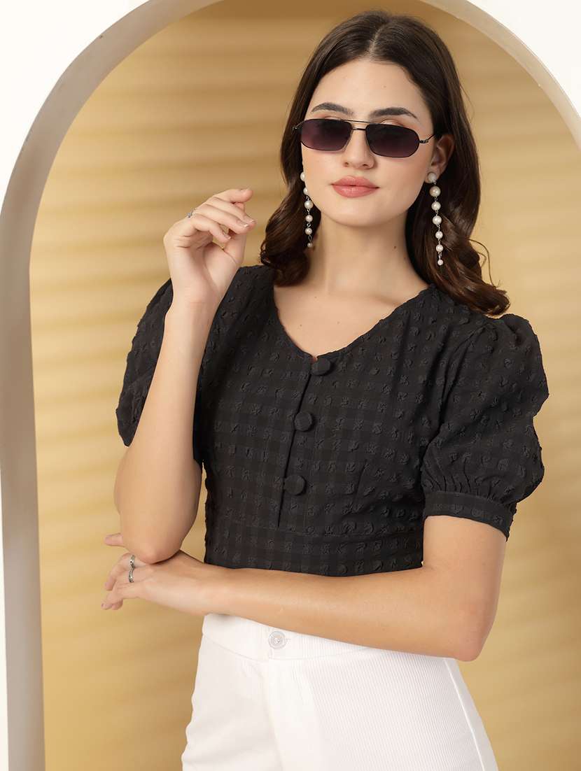 women self designed puff sleeve crop top