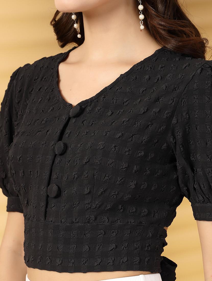 women self designed puff sleeve crop top - 21942216 - Standard Image - 2