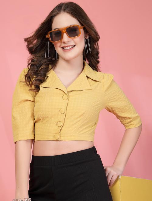 women checkered lapel neck crop shirt top - 21942227 - Standard Image - 0