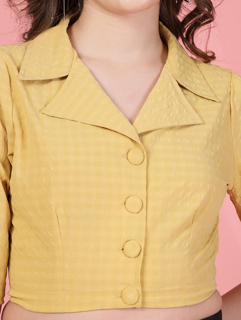 women checkered lapel neck crop shirt top - 21942227 - Standard Image - 2