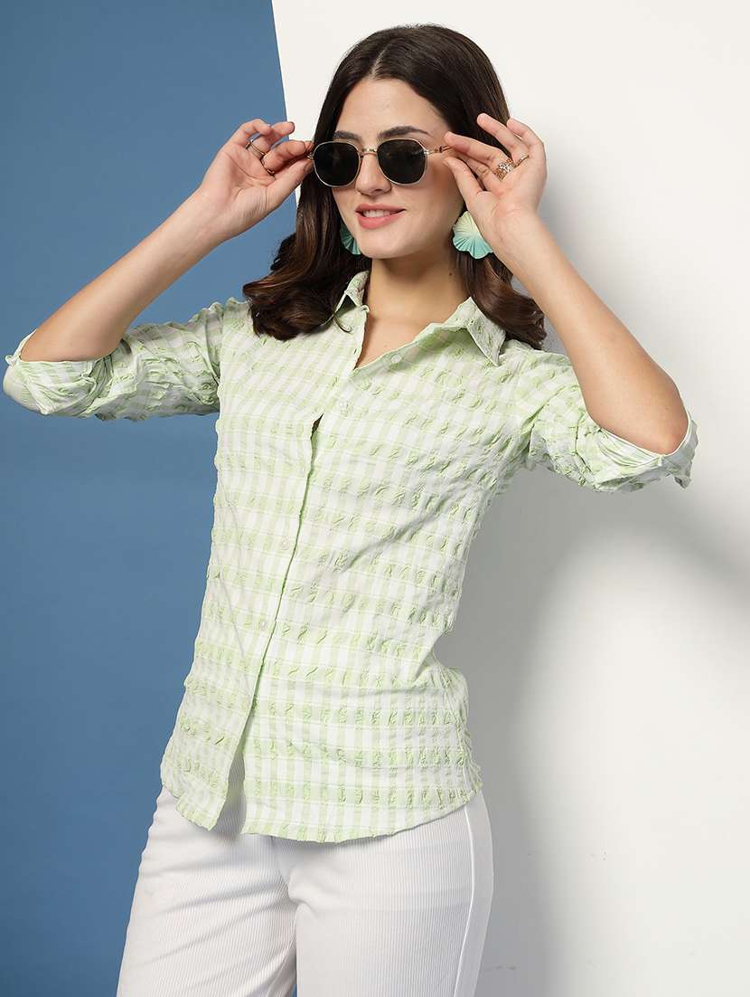 women checkered collared long sleeve shirt - 21942235 - Zoom Image - 0