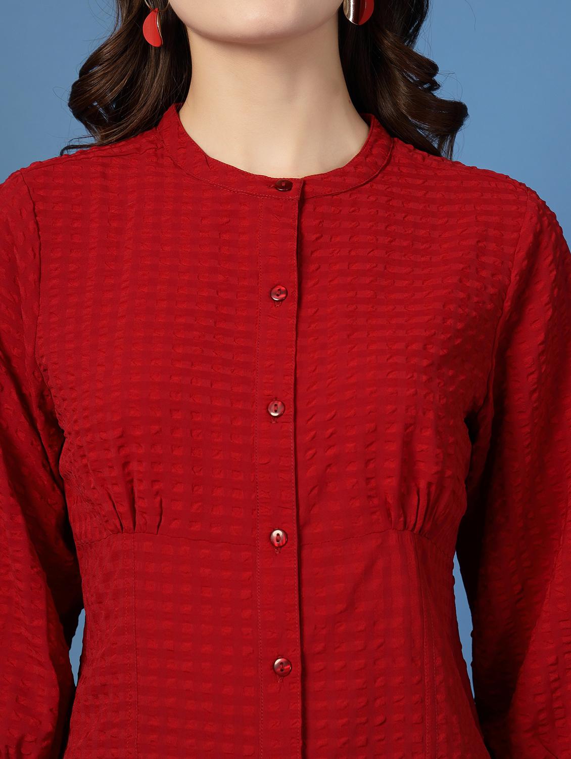 women self designed mandarin collar puff sleeve shirt - 21942244 - Standard Image - 2