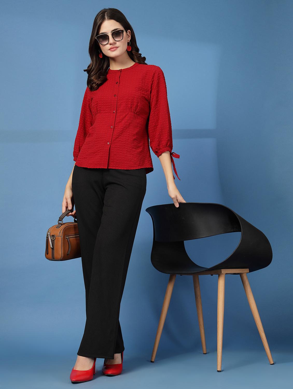 women self designed mandarin collar puff sleeve shirt - 21942244 - Standard Image - 7