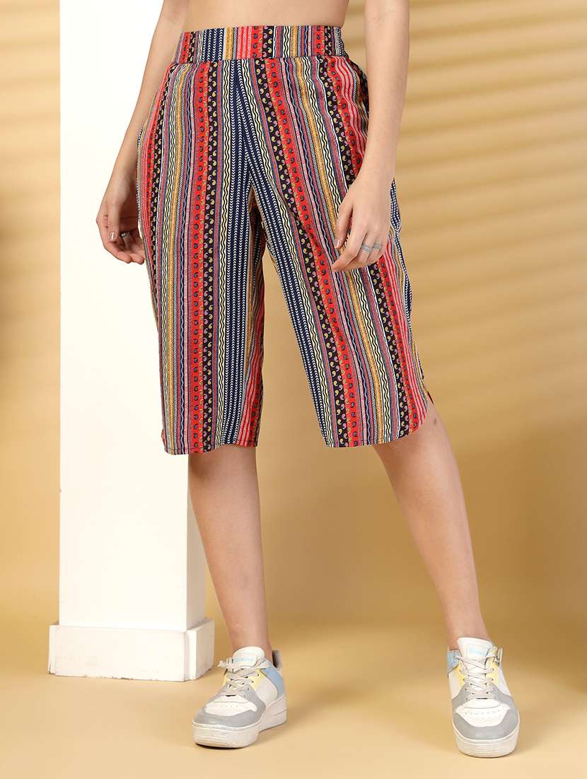 women printed high rise bermuda