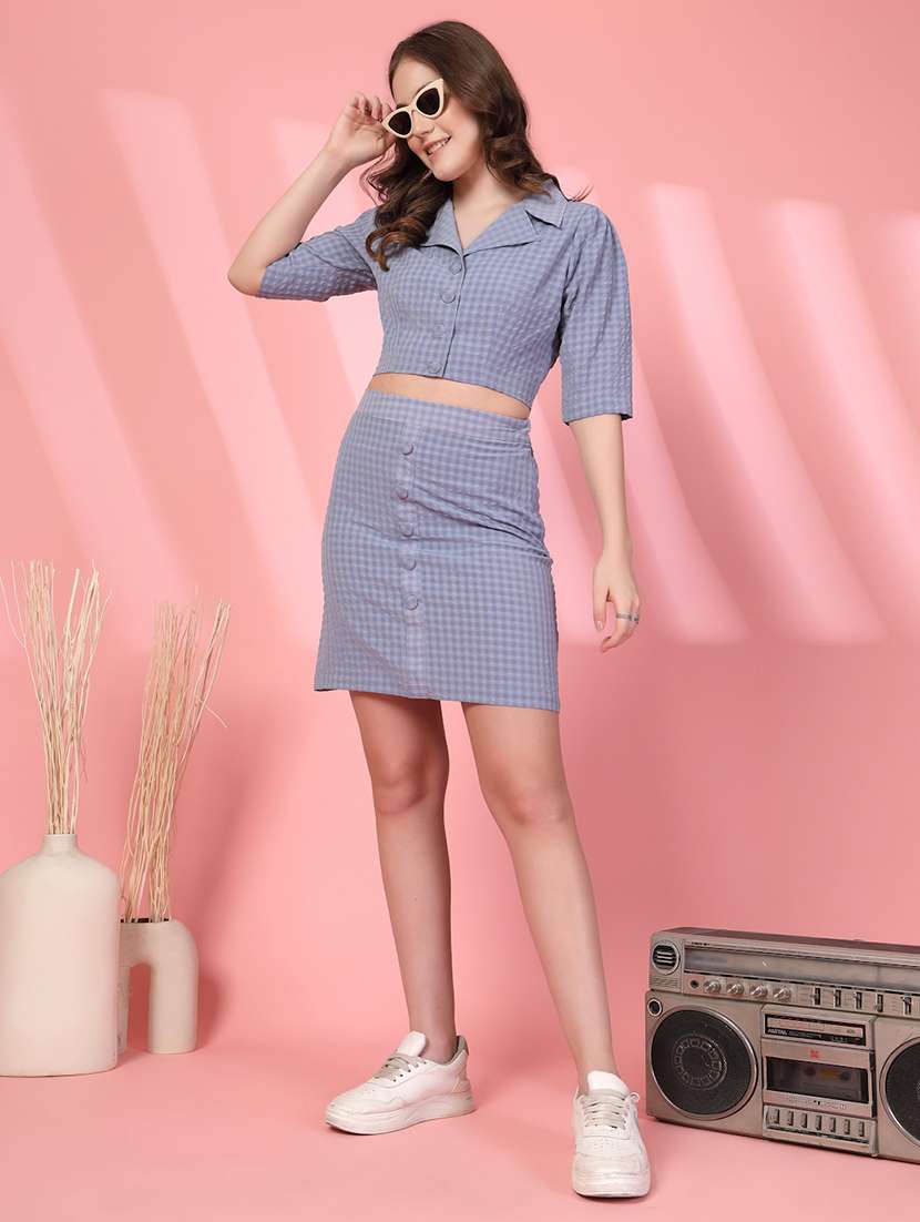 women checkered top and skirt co-ord set