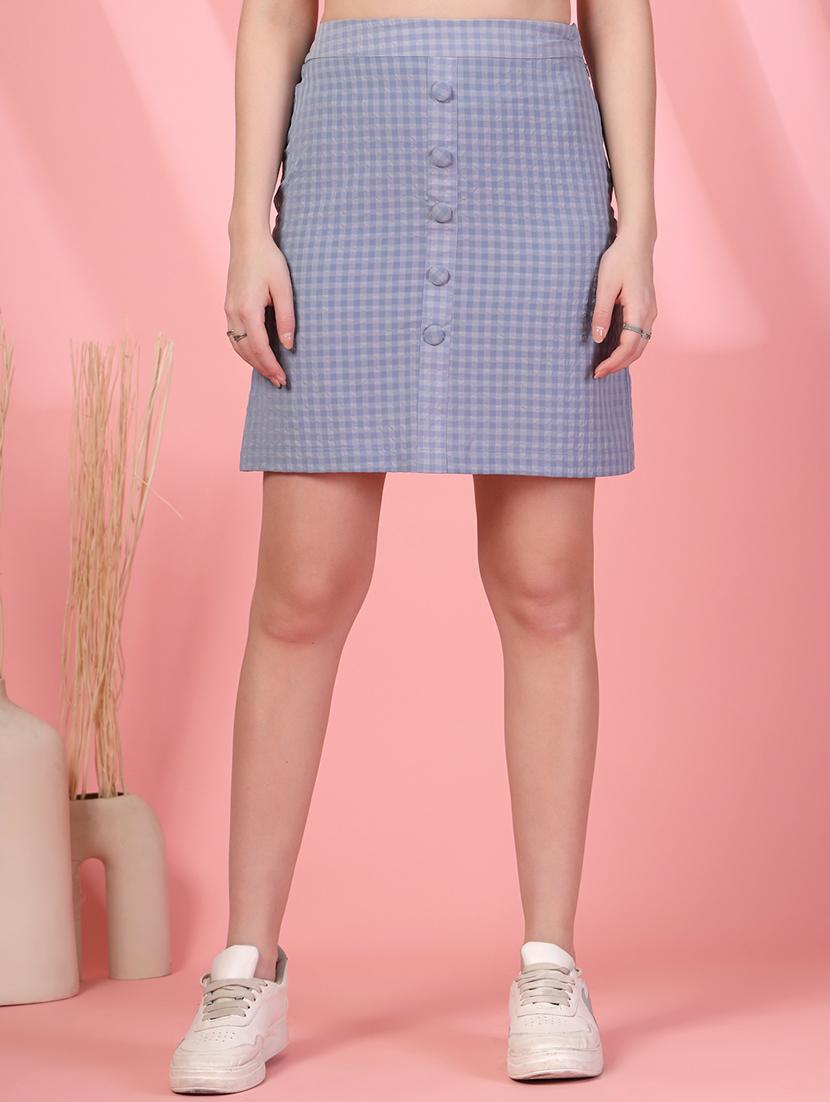 women checkered high rise straight skirt - 21942259 -  Zoom Image - 0
