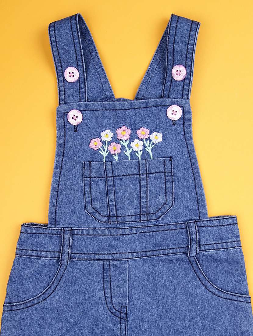 girls floral print t-shirt and denim dungaree set - 21942273 - Standard Image - 2