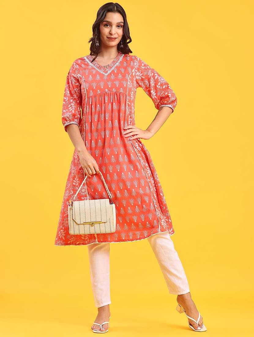 women three quarter sleeve a-line kurta