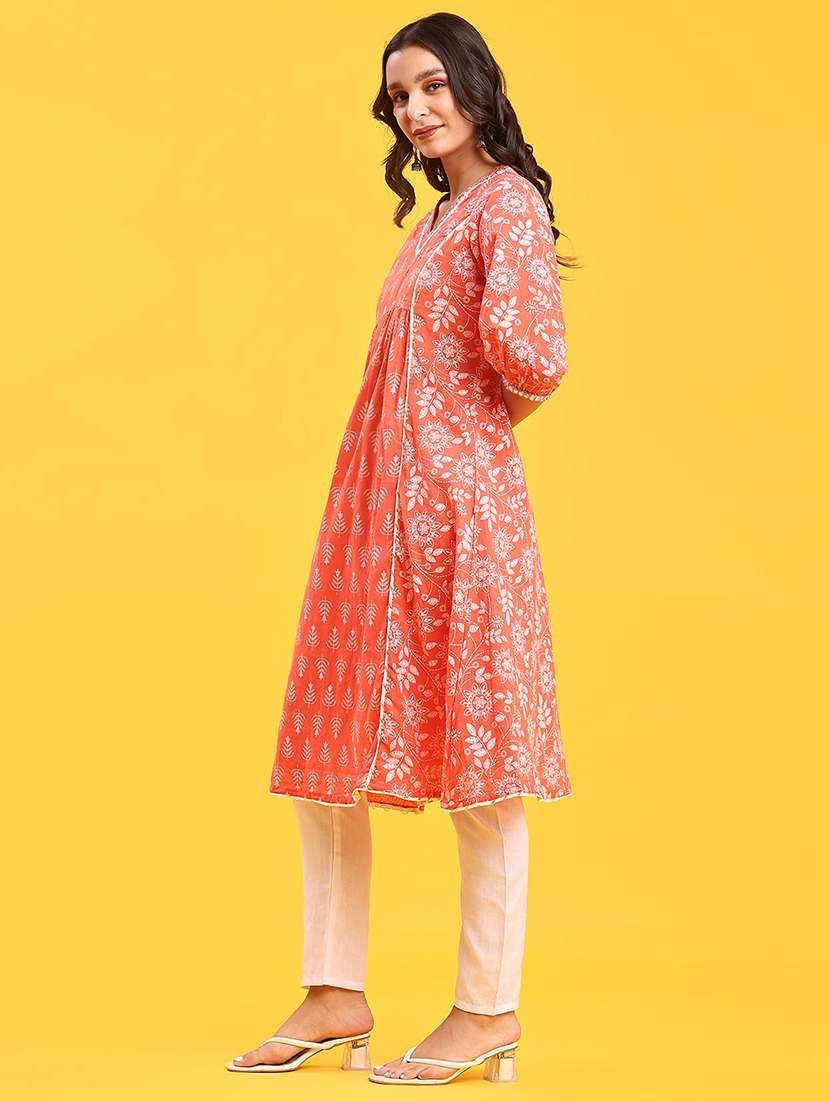 women three quarter sleeve a-line kurta - 21942438 -  Standard Image - 2