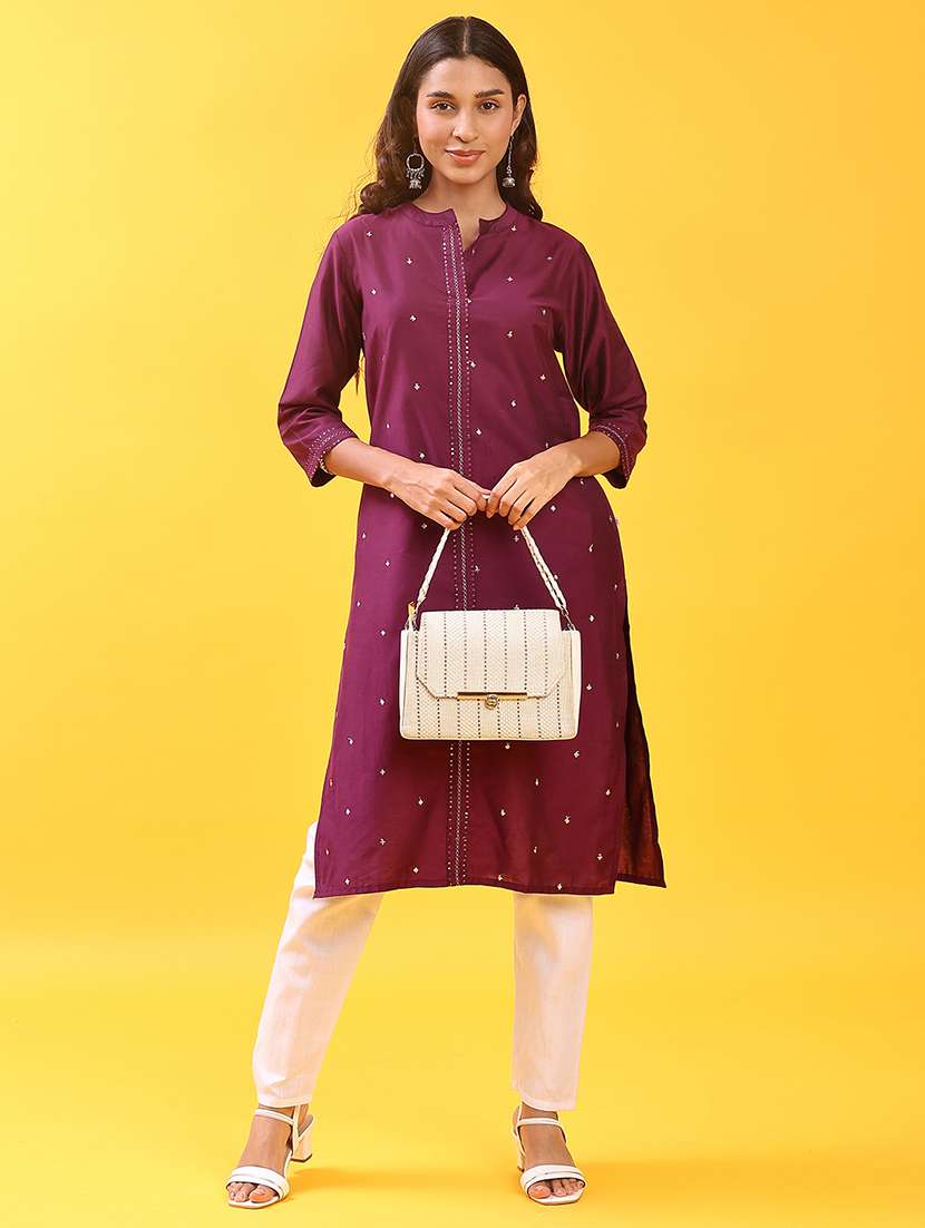 women three quarter sleeve straight kurta