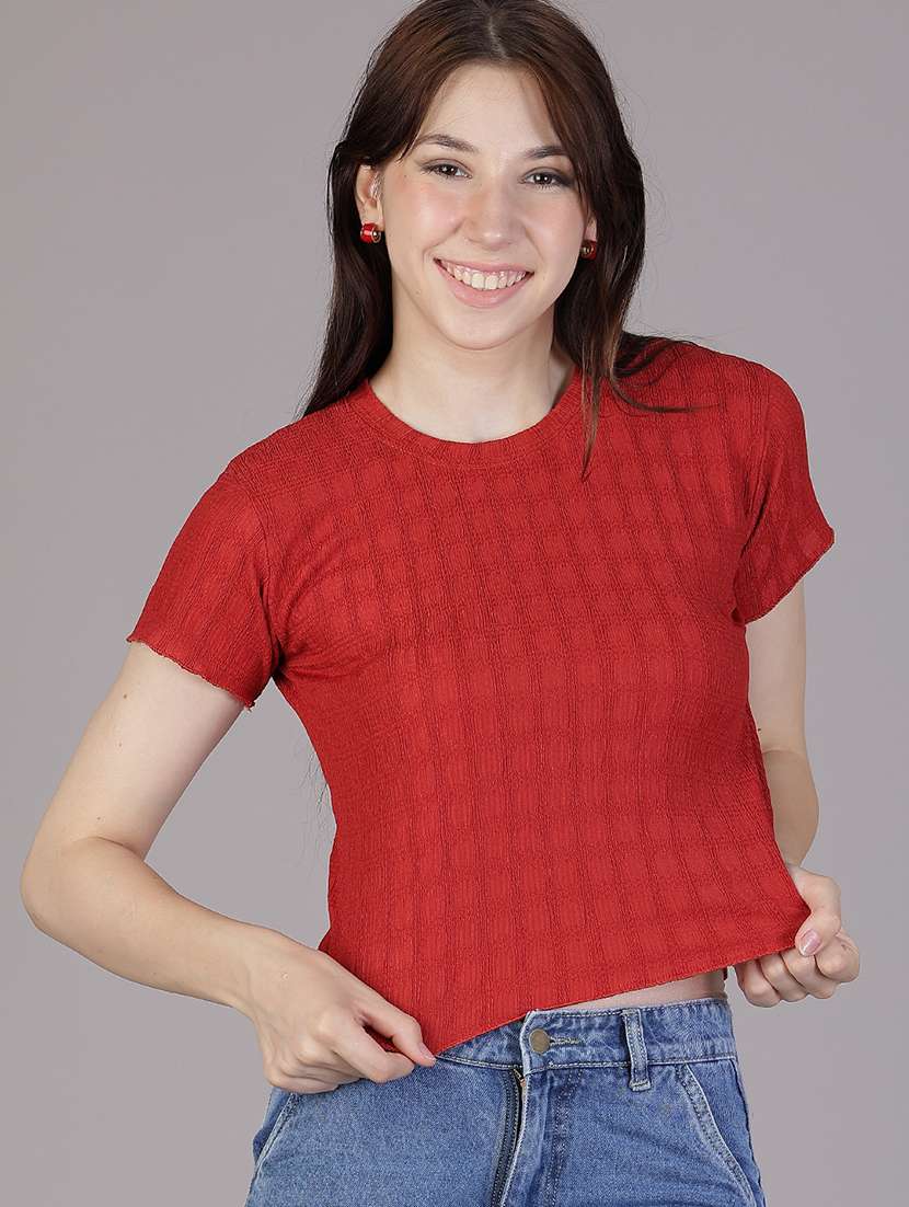 women solid short sleeve crop top