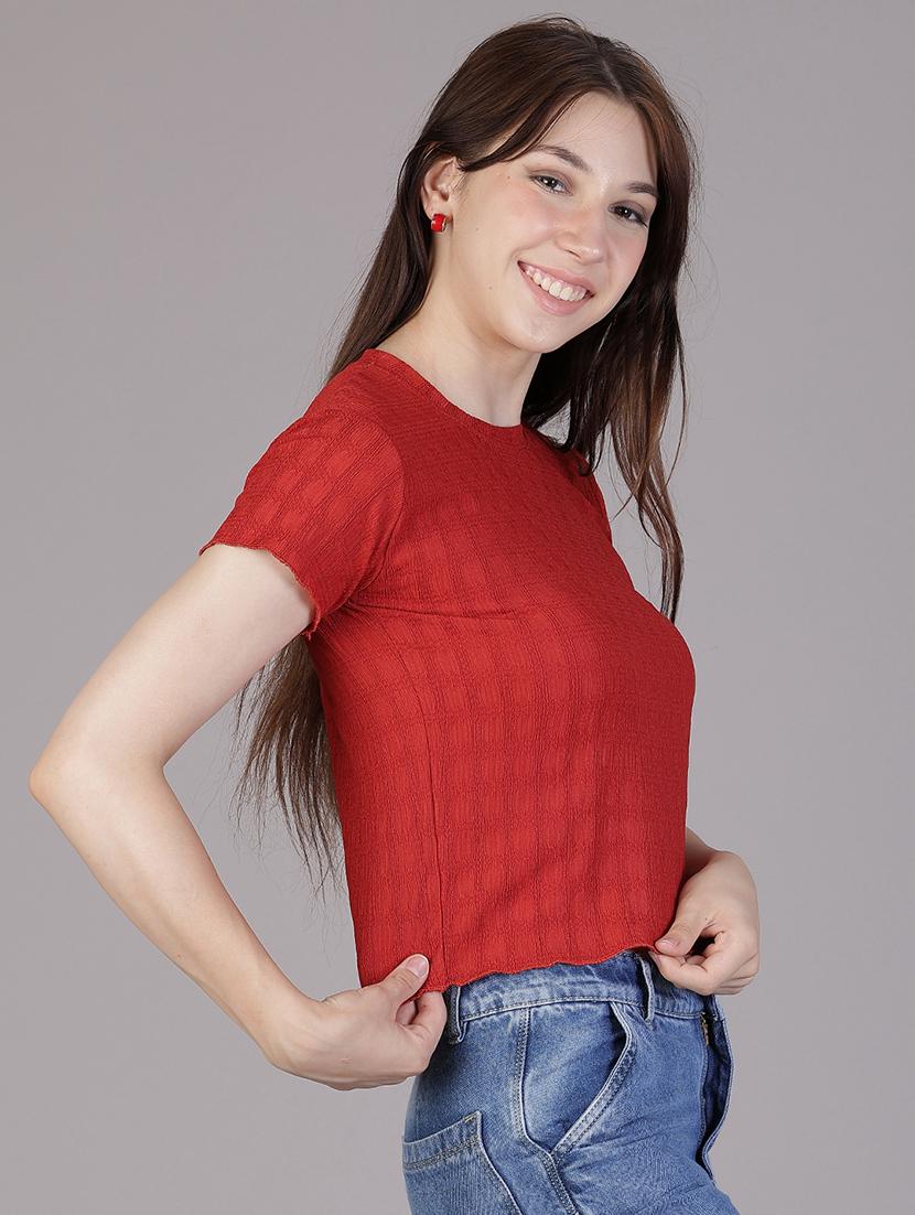 women solid short sleeve crop top - 21942936 - Standard Image - 2