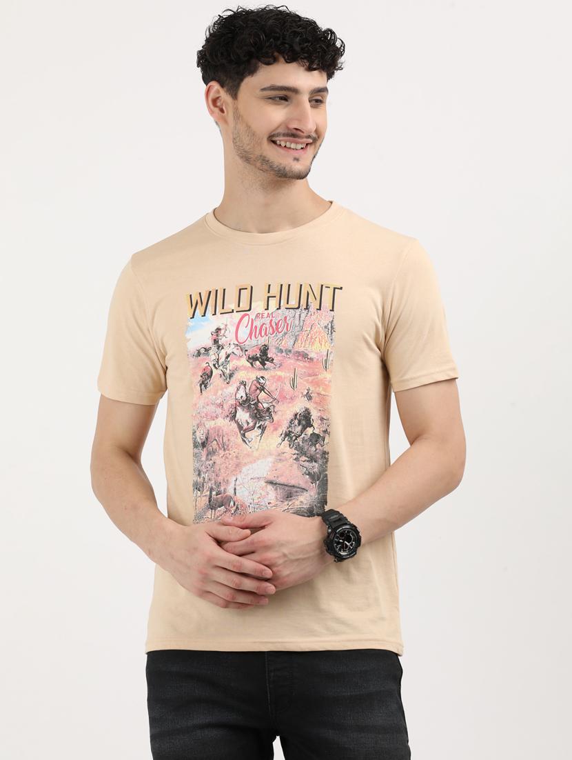 men front print round neck regular fit t-shirt