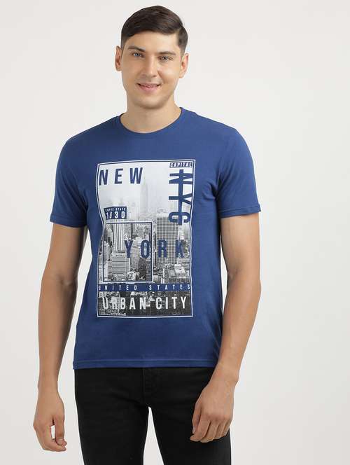 men front print round neck regular fit t-shirt - 21942974 - Standard Image - 0