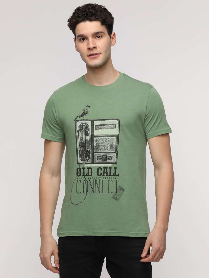 men front print round neck regular fit t-shirt
