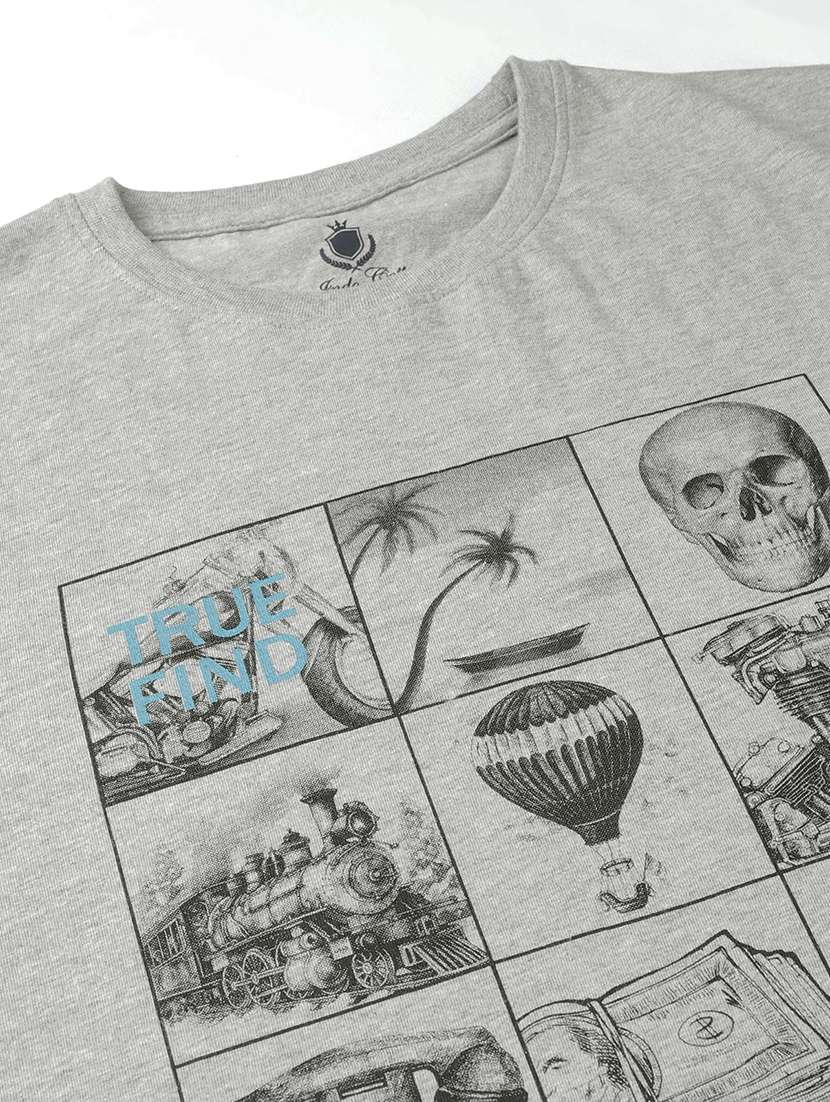 grey melange cotton front print tshirt - 21942986 -  Standard Image - 2