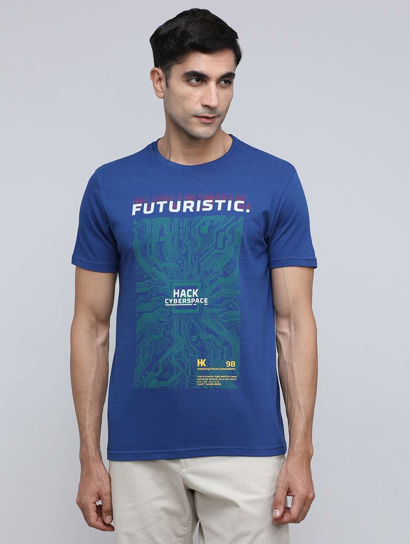 men front print round neck regular fit t-shirt