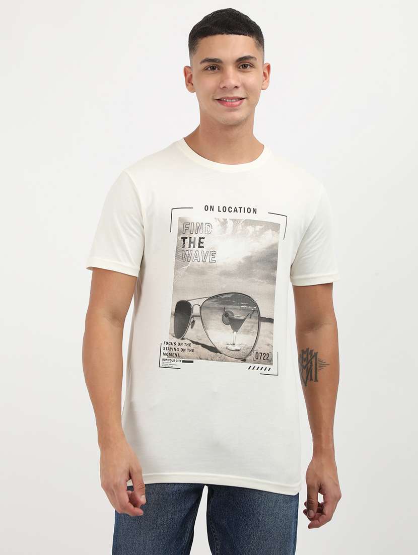 men front print round neck regular fit t-shirt