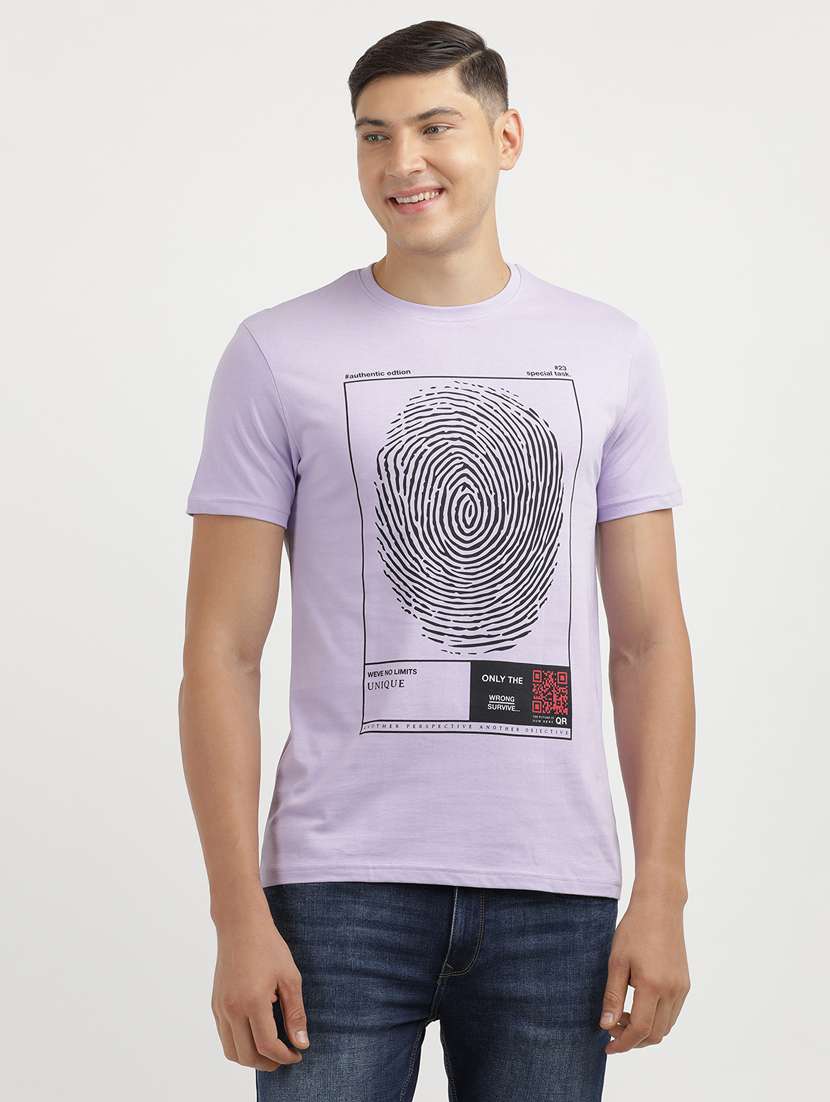 men front print round neck regular fit t-shirt
