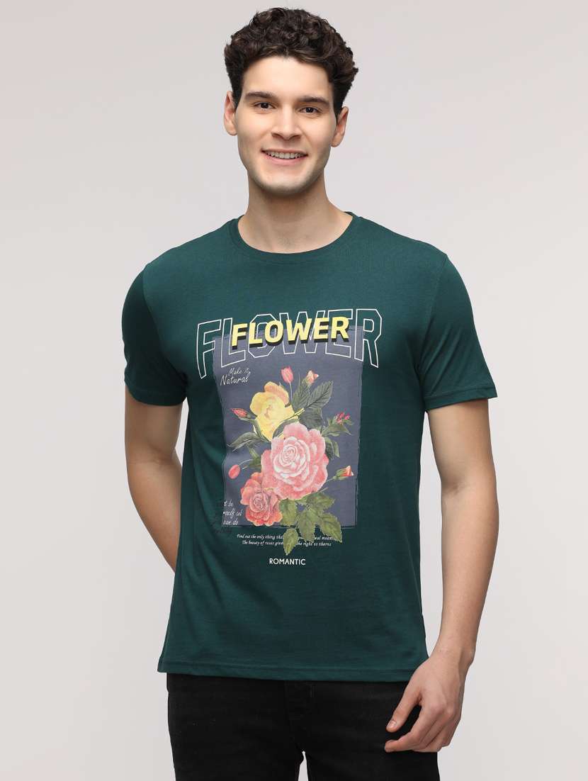 men front print round neck regular fit t-shirt