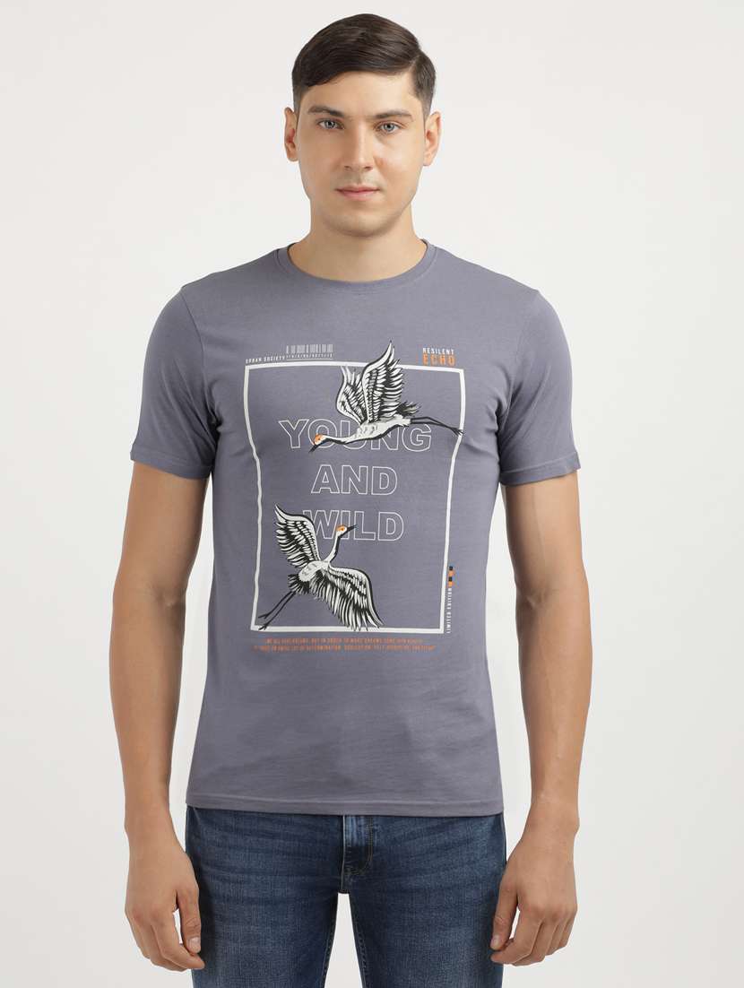 men front print round neck regular fit t-shirt