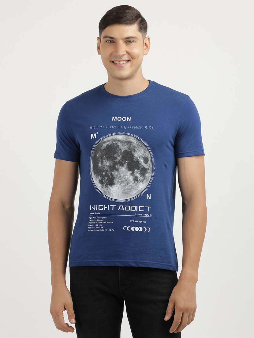 men front print round neck slim fit t-shirt