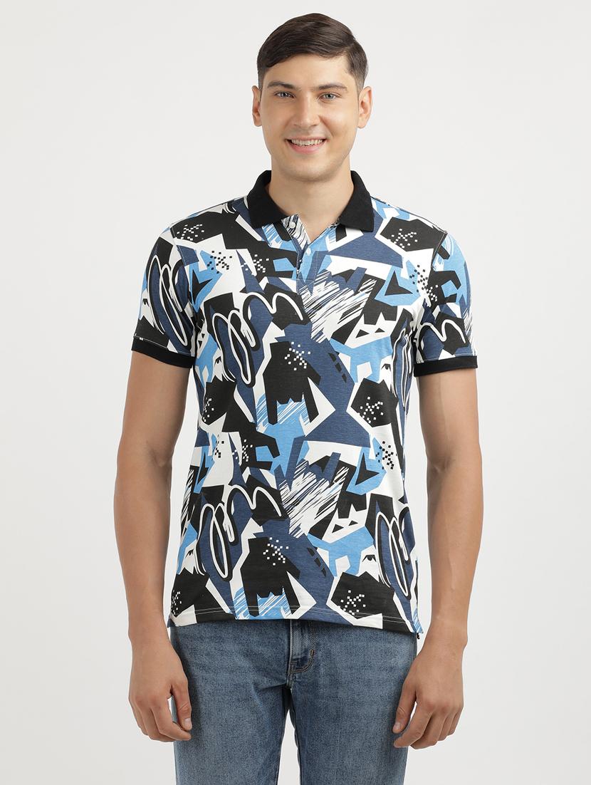 men printed short sleeve slim fit polo t-shirt