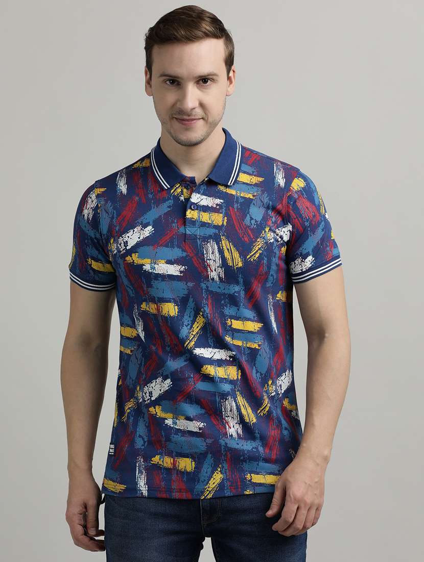 men printed short sleeve slim fit polo t-shirt