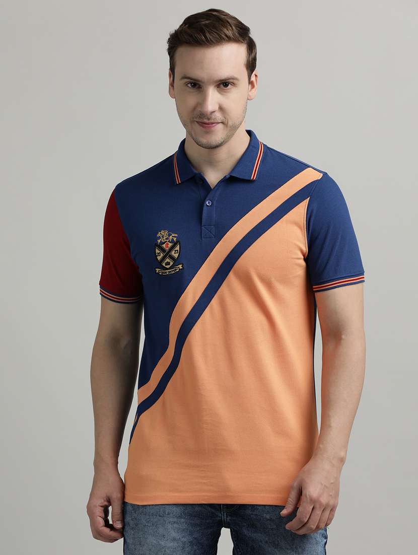 men color block short sleeve slim fit polo t-shirt