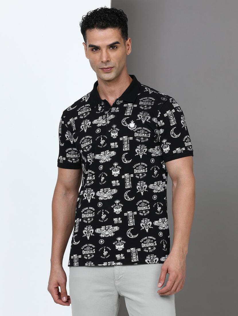 men printed short sleeve slim fit polo t-shirt - 21943058 - Zoom Image - 0