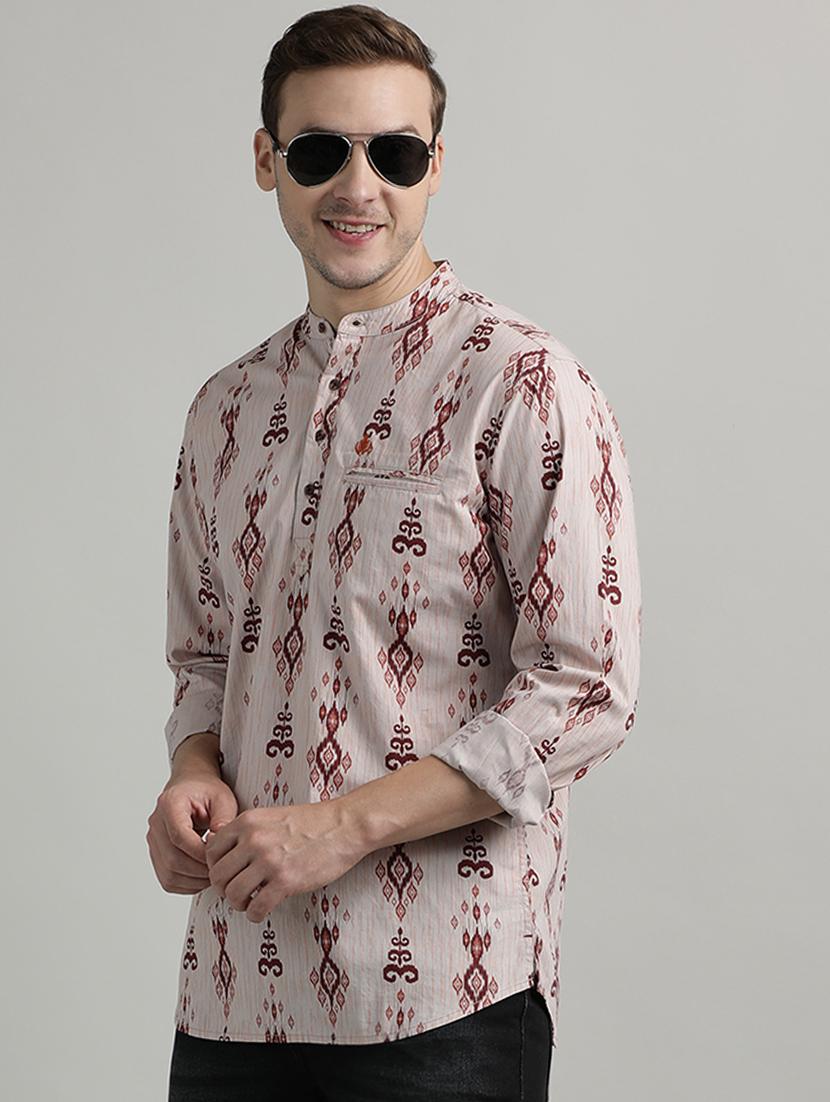 men printed mandarin neck short kurta