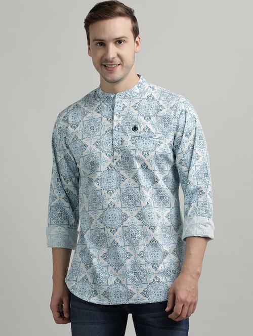 men printed mandarin neck short kurta - 21943070 - Standard Image - 0