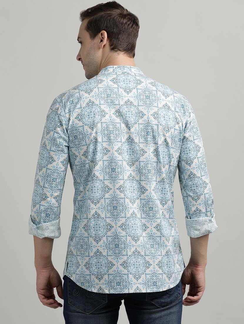 men printed mandarin neck short kurta - 21943070 - Standard Image - 2