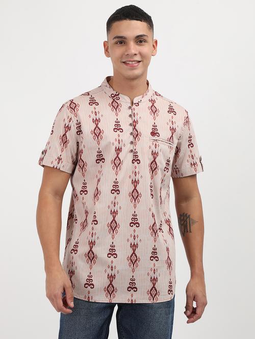 men printed mandarin neck short kurta - 21943071 - Standard Image - 0