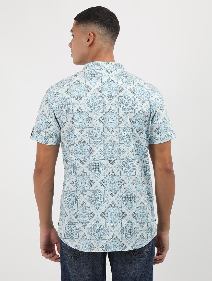 men printed mandarin neck short kurta - 21943072 - Standard Image - 2
