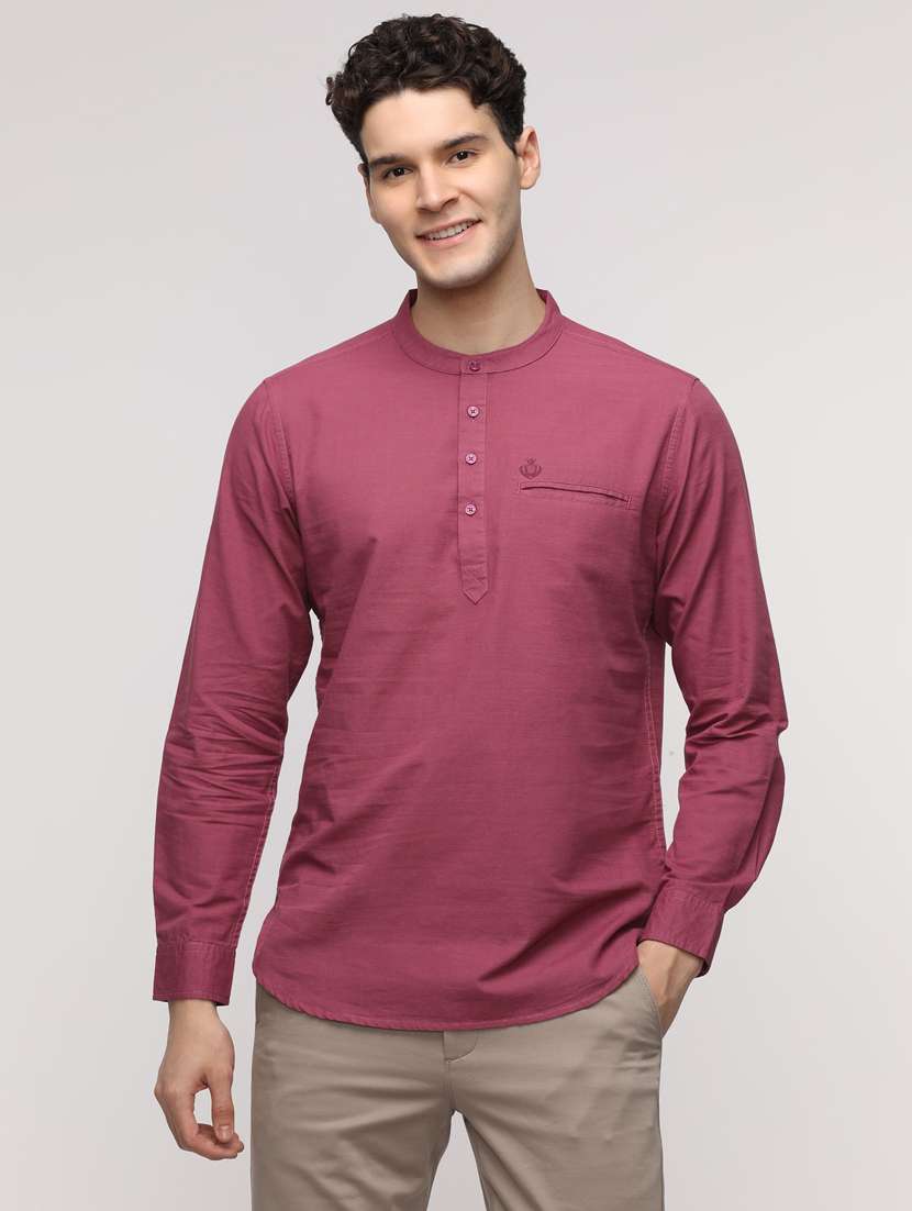 men solid mandarin neck short kurta