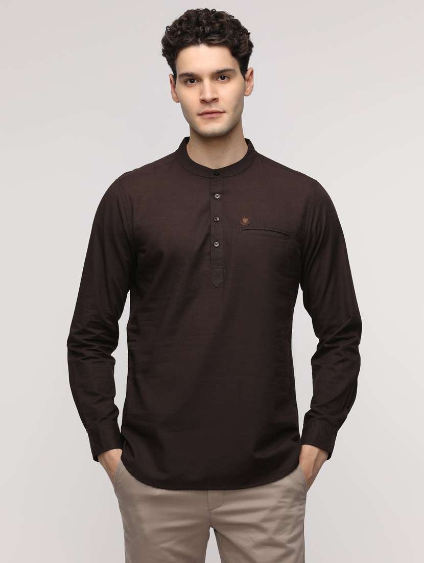 men solid mandarin neck short kurta