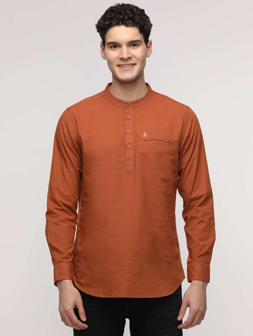 men solid mandarin neck short kurta
