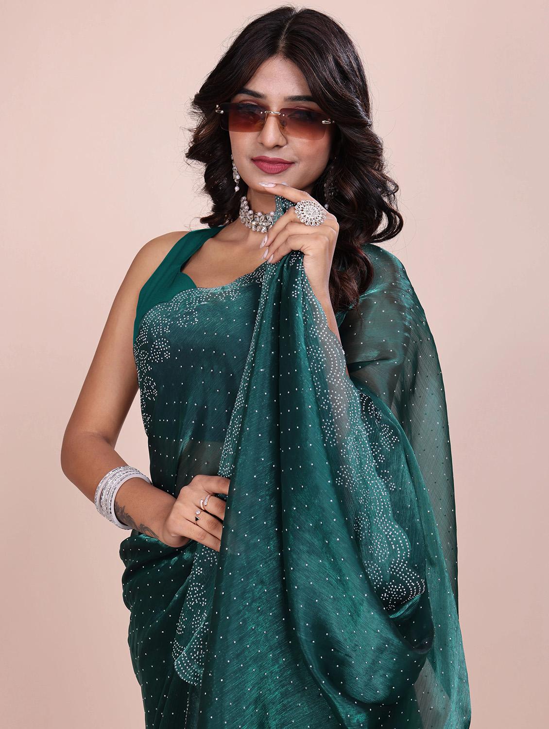 women solid with work embellished saree with blouse - 21943080 - Standard Image - 2