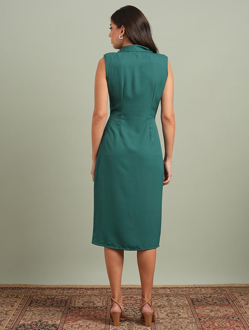 globus women green notch lapel solid pleated detail workwear blazer dress - 21943117 - Standard Image - 2