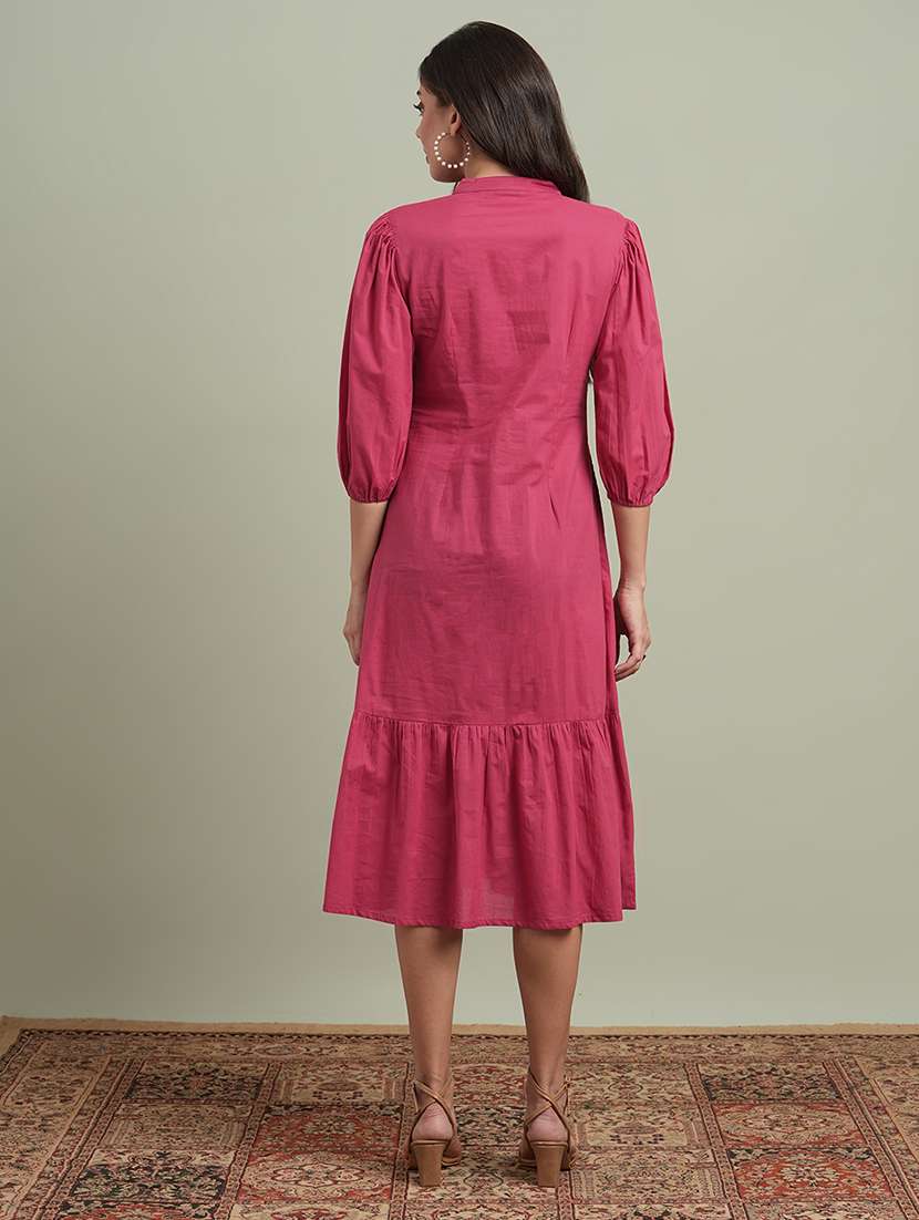 globus women blue round neck puff sleeves floral embroidered tiered dress - 21943129 -  Standard Image - 2