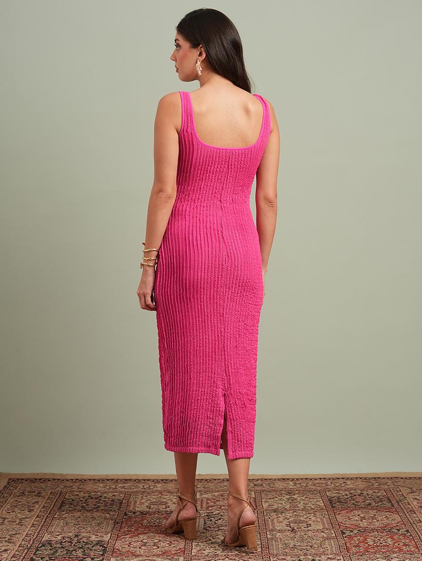 globus women pink square neck lace detail back slit midi bodycon party dress - 21943132 - Standard Image - 2