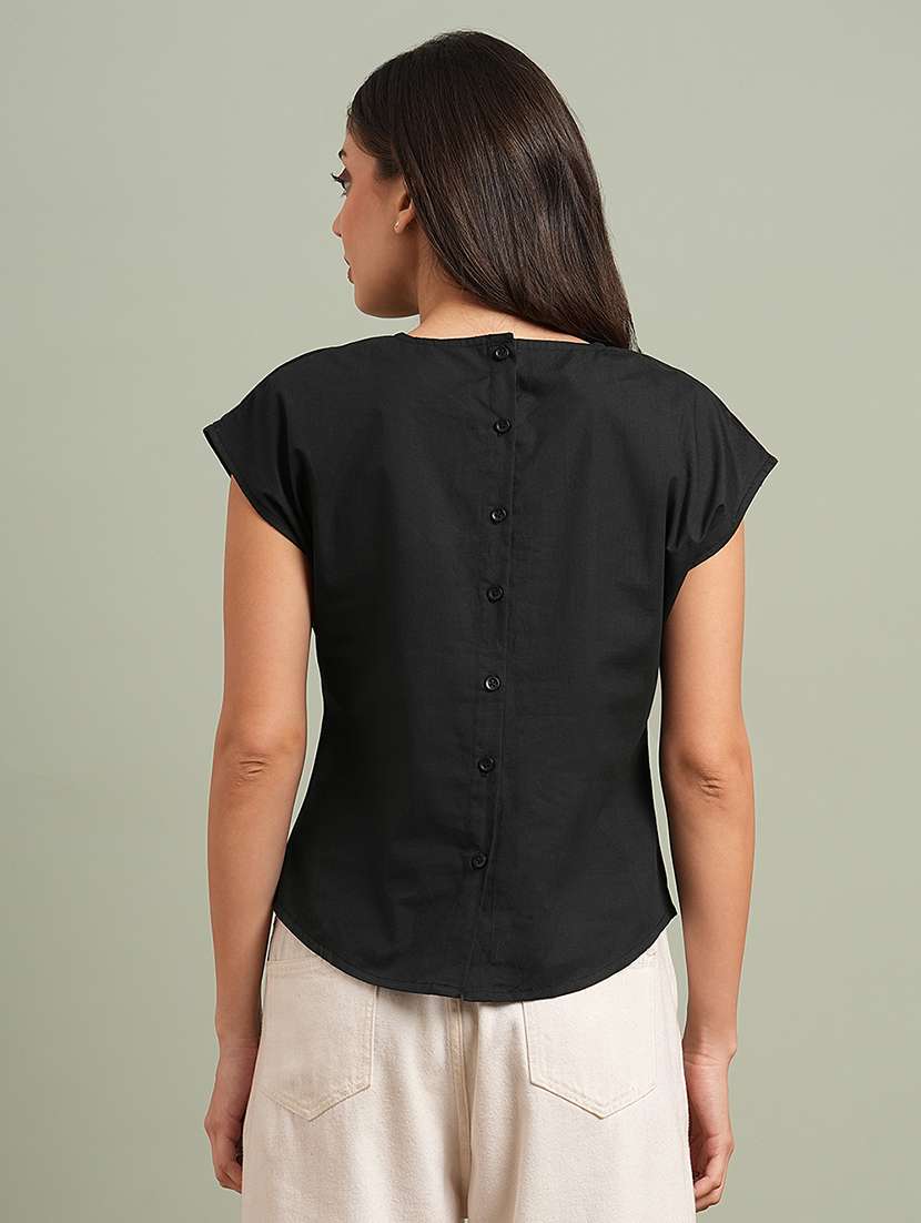 globus women black extended sleeves embroidered detail back button top - 21943198 -  Standard Image - 2