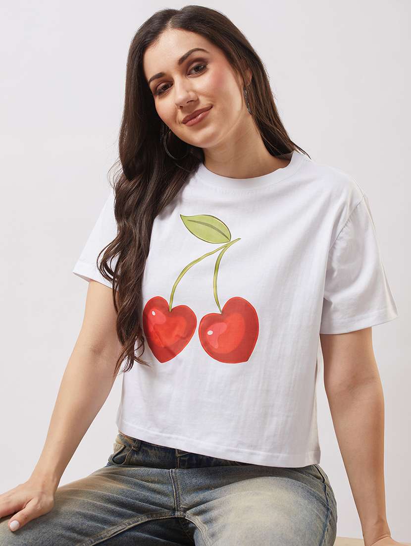 women printed short sleeve crop t-shirt