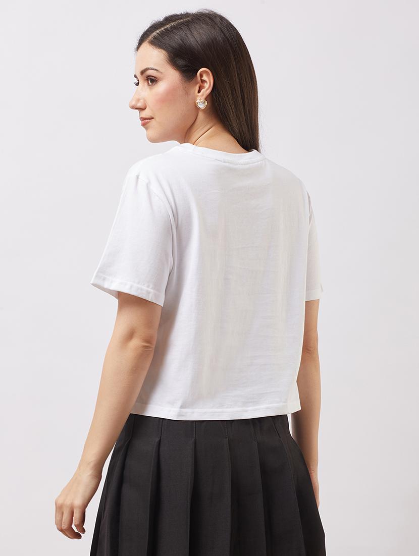 globus women white round neck short sleeves graphic print boxy t-shirt - 21943225 - Standard Image - 2