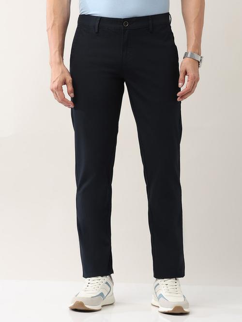 men solid md rise flat front casual chinos - 21943285 - Standard Image - 0