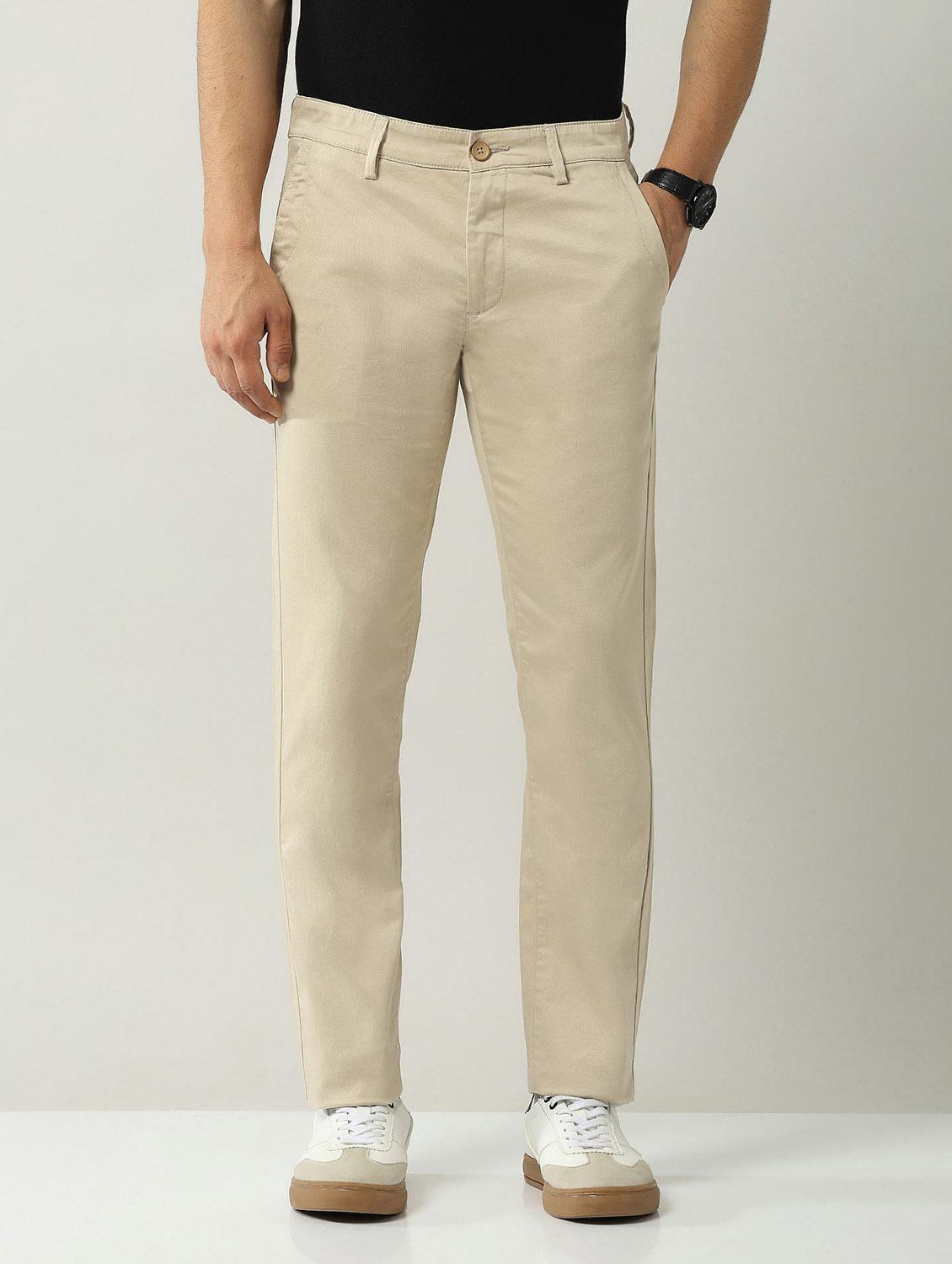 men solid md rise flat front casual chinos 