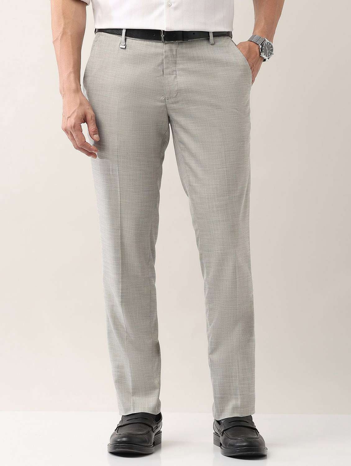 men solid mid rise flat front formal trouser