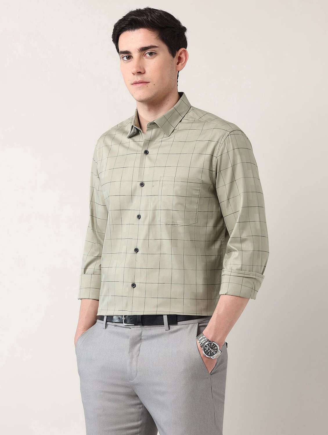 men checkered long sleeve regular fit formal shirt - 21943308 -  Standard Image - 2